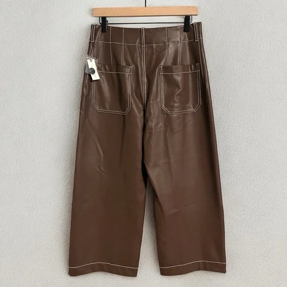 Anthropologie Maeve Colette Cropped Wide-Leg Pants Maeve Faux-Leather Top-Stitch - Picture 6 of 9